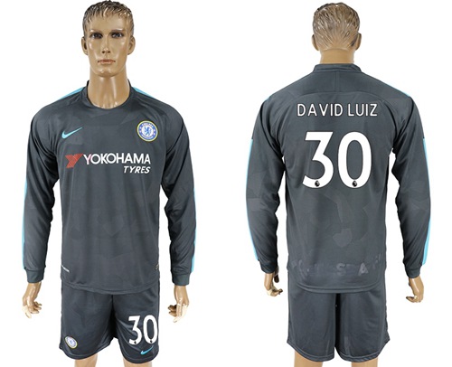Chelsea #30 David Luiz Sec Away Long Sleeves Soccer Club Jersey - Click Image to Close